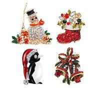 SING F LTD Lot de 4 broches de Noël pour fête de Noël, chaussures, clochette, bonhomme de neige, pingouin, fête pour loisirs créatifs, sacs à dos, vestes, chapeaux, Gemme