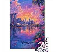 Singapore Skyline at Sunset De Fin D'année Puzzle en Bois, 1000 pièces | Puzzle 1000 pièces pour adultes : pour un moment en famille ou une séance de puzzle en solo.