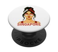 Singaporean Girl Singapore Flag Singaporean Girlfriend Wife PopSockets PopGrip Adhésif