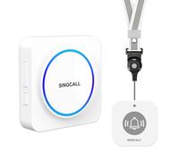SINGCALL Système d'Alarme sans Fil Portable Alarme Personnelle pour Personnes Âgées/Enfants/Femmes Enceintes/Patients 32 Sonneries & Volume 0-100dB 1 Récepteur Rechargeable 1 Bouton d'Appel d'urgence