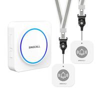 SINGCALL Système d'Alarme Sans Fil Portable Alarme Personnelle pour Personnes Âgées/Enfants/Femmes Enceintes/Patients 32 Sonneries & Volume 0-100dB 1 Récepteur Rechargeable 2 Boutons d'Appel d'Urgence