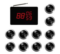 SINGCALL Système d'Appel de Service Système de Téléavertisseur sans Fil pour Restaurant/Hôtel/Café/Bar/Clinique/Maison de Retraite 1 Récepteur à Écran + 10 Boutons d'Appel sans Fil Étanches