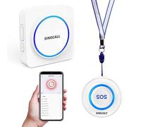 SINGCALL Système d'urgence avec Bouton SOS Tuya WiFi pour Personnes Âgées | Système d'Appel pour Aidant/Patient/Seniors/Enfants 2.4GHz Wifi 1 Bouton Panique Alertes Téléphoniques 1 Récepteur à Brancher