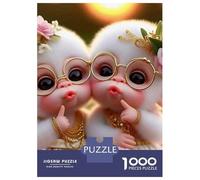 Singe 1000 Pièces Carton Solide Puzzle Adultes Two Cute Baby singes with Flower Accessories Puzzle Portable Soirée Jeux Famille Stimulant Amusant Familles 8 Ans+ Loisirs 38x26cm/1000pcs