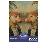 Singe 1000 Pièces Carton Solide Puzzle Adultes Two singes in Classic Portrait Style Puzzle Portable Soirée Jeux Famille Stimulant Amusant Familles 8 Ans+ Activité 52x38cm/1000pcs