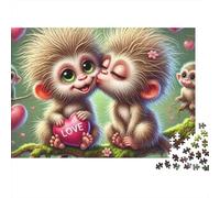 Singe 1000 pièces Puzzle Adultes Deux Bébés Singes Embrassant Branche Cœur Amour Premium Haute Qualité Épais Robuste Vibrant Défi Difficile Anti-Stress Cadeau Familial 70x50cm/1000pcs