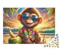 Singe 1000 pièces Puzzle Loisir Adultes Singe Détente Plage Boisson Coco Premium Épais Robuste Haute Qualité Défi Anti-Stress 70x50cm/1000pcs