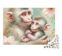 Singe 1000 pièces Puzzle Soirée Jeux Adultes Maman Singe Tenant Bébé Fleurs Premium Épais Robuste Vibrant Défi Difficile Anti-Stress 38x26cm/1000pcs