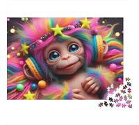 Singe 1000 Pièces Rainbow Headset Singe Puzzle pour Adultes Qualité Premium Anti-Stress Stimuler l'esprit pour Adolescents 14+ avec Affiche Guide 52x38cm/1000pcs