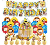 Singe Anniversaire Décoration de Fête,30 Pcs Dessin Animé Singes Thème Décoration de Fête Bannière de Anniversaire Gateau Décorations Ballons