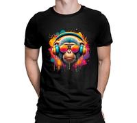 Singe avec casque - T-shirt amusant avec écouteurs et lunettes de soleil - Parfait pour les fans de musique, les amoureux des singes et tous ceux qui ont de l'humour - Idéal pour les fêtes et les