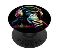 Singe Chimpanzé DJ avec Casque Musique EQ Monkey DJ PopSockets PopGrip Adhésif