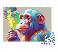Singe coloré Fumer 1000 Pièce S Carton Robuste Puzzle Classique pour Adultes Enfants Difficile Décompression Décoration Murale 38x26cm/1000pcs