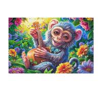 Singe dans Un Champ de Fleurs 1000 Pieces Casse-tête Amateur d'art en Carton Haute Qualité Primate Bloom Fruit Très Difficile Niveau Expert Décoration Murale Cadeau Noël Qualité Premium 1000 PCS