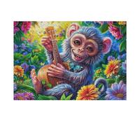 Singe dans Un Champ de Fleurs 300 Pièces Puzzle pour Ado en Carton Haute Qualité Épais Primate Bloom Fruit Facile Débutant Jeu De Société Cadeau Fête des Pères Petit Prix Qualité Premium 300 PCS