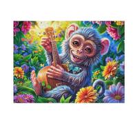Singe dans Un Champ de Fleurs 500 Pieces Casse-tête Adulte en Carton Haute Densité Primate Bloom Fruit Difficile Motif Complexe Décoration Murale Anti-Stress Idée Cadeau Anniversaire 500 PCS