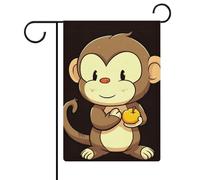 Singe de dessin animé tenant des drapeaux de jardin fruitiers, 30,5 x 45,7 cm, drapeau extérieur double face, drapeau de cour d'été, drapeau floral de bienvenue, drapeaux de jardin, décorations