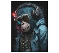 Singe DJ Puzzles Adultes 300 Pièces en Bois, Jouet De Puzzle De Défi De Cerveau pour des Enfants, D’Intelligence 42×30cm