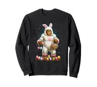 Singe en costume de lapin portant un panier à œufs amusant pour le jour de Pâques Sweatshirt