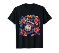 Singe endormi Portrait Floral Dessin Singe Mignon Dormir T-Shirt