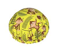 Singe Feuille De Noix De Coco Banane Bonnet De Douche Femmes Bonnets Cheveux Longs Réutilisables Avec Bande Élastique Double Couche De Bain Chapeau De Douche Pour Adultes Enfants