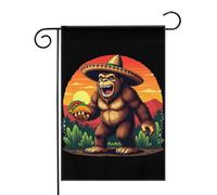 Singe géant coiffé d'un sombrero tenant un taco au coucher du soleil - Drapeau de jardin 32 x 46 cm (12,5 x 18 pouces) aux couleurs vives - Décoration extérieure pour cour, maison ou jardin
