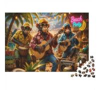 Singe Guitare Plage 1000 Pièces Mini Puzzle pour Adolescents Relaxant | 70x50cm Papier Décoration Chambre Coupe Précise Cadeau Réunion Détente