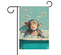 Singe humoristique dans une baignoire remplie de bulles - Drapeau de jardin saisonnier en toile de jute double face - 30,5 x 45,7 cm