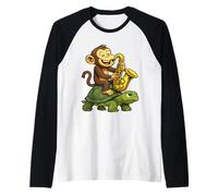 Singe Joue Un Saxophone sur Une Tortue Manche Raglan