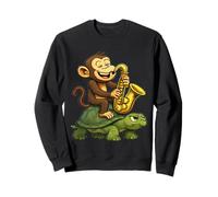 Singe Joue Un Saxophone sur Une Tortue Sweatshirt