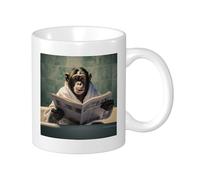 Singe Lot de 1 mug fantaisie avec imprimé animaux amusants lire journal Buffalo fond écossais bleu blanc céramique poids léger collection salon extérieur fond plat avec poignées 325 ml