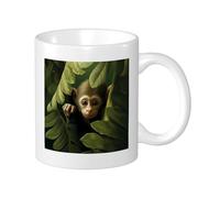 Singe Lot de 1 mug imprimé animaux mignons feuilles plantes botaniques drôle fantaisie nature sauvage vert céramique poids léger collection salon laboratoire extérieur bureau fond plat avec poignées