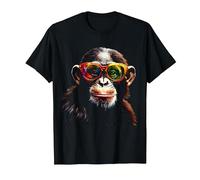 Singe Lunettes de Soleil Motif Animal Zoo Multicolore T-Shirt, Homme, Noir, M