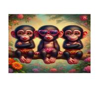 Singe Lunettes Fleurs 1000 Pièces Mini Puzzle pour Adultes Décor Maison | 52x38cm Carton Amateurs De Puzzles Relaxation Mentale Puzzle Intellectuel Cadeau Anniversaire Décor De Salon