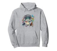 Singe Monkey DJ Casque & Lunettes de Soleil Fête Gorille Mus Sweat à Capuche, Unisexe pour Adultes, Gris Chiné, M