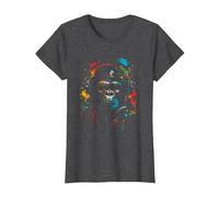 Singe Monkey DJ Casque & Lunettes de Soleil Fête Gorille Mus T-Shirt, Femme, Chiné Foncé, M