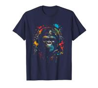 Singe Monkey DJ Casque & Lunettes de Soleil Fête Gorille Mus T-Shirt, Homme, Bleu Marine, M
