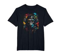 Singe Monkey DJ Casque & Lunettes de Soleil Fête Gorille Mus T-Shirt, Homme Grandes Tailles, Noir, 2X Tall