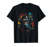 Singe Monkey DJ Casque & Lunettes de Soleil Fête Gorille Mus T-Shirt, Homme, Noir, M
