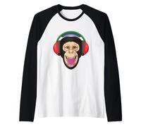 Singe Musicien Écouteurs Musique Manche Raglan