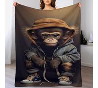 Singe Plaid Couverture Polaire, Couverture en Flannel Épaisse Douce Et Confortable pour Lit Moelleux Et Chaud pour Canapé Ou Lit(130×150cm)