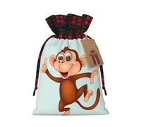 Singe Printing Sac de Noël avec cordon de serrage 11,9 x 17,5 cm, pour anniversaire de Noël, anniversaires, peut contenir des cadeaux