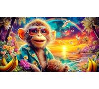 Singe Puzzle 1000 Pieces Cadeau Unique Jeu éducatif Challenge Toy de qualité supérieure Peinture Art pour Adultes et Enfants à partir de 12 Ans 38x26cm/1000pcs
