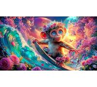 Singe Puzzle 1000 Pieces Cadeau Unique Jeu éduchatif Challenge Toy de qualité supérieure Peinture Art pour Adultes et Enfants à partir de 12 Ans 38x52cm/1000pcs