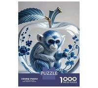 Singe Puzzle À 1000 Morceaux Papier Épais Blue Singe Inside A Glass Apple Puzzle Familial Passionnés Casse-tête Parents-Enfants Compatible Plateau Loisirs Maison 38x26cm/1000pcs