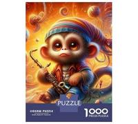Singe Puzzle À 1000 Morceaux Papier Épais Cartoon Singe with Magical Fiery Background Puzzle Familial Parents-Enfants Heures Divertissement Garanties Compatible Plateau Loisirs 70x50cm/1000pcs