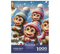 Singe Puzzle À 1000 Morceaux Papier Épais Group of singes in Cozy Winter Hats Puzzle Familial Passionnés Casse-tête Compatible Plateau Heures Divertissement Garanties 52x38cm/1000pcs