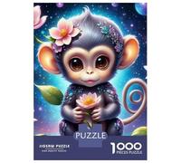 Singe Puzzle À 1000 Morceaux Papier Épais Magical Singe Surrounded by Flowers Puzzle Familial Passionnés De Casse-tête Activité Lien Familial Heures Divertissement Garanties 52x38cm/1000pcs
