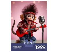 Singe Puzzle À 1000 Morceaux Papier Épais Rockstar Singe Singing Into Microphone Puzzle Familial Parents-Enfants Compatible Plateau Heures Divertissement Garanties Divertissement 70x50cm/1000pcs