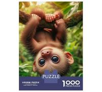 Singe Puzzle À 1000 Morceaux Papier Épais Singe Hanging Upside Down from Tree Puzzle Familial Passionnés De Casse-tête Compatible Plateau Activité Lien Familial 38x26cm/1000pcs